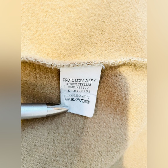 Long tan coat with adjustable tie waist, knee length, shawl collar, sz M/L - Picture 6 of 11